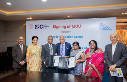 Apollo Simulation Centre signs MoU with The Tamil Nadu Nurse and Midwives Council to implement Competency based training for student nurses.